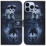 For iPhone 15 Pro Max Coloured Drawing Flip Leather Phone Case(Wolf and Dog)