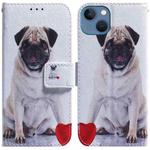 For iPhone 15 Coloured Drawing Flip Leather Phone Case(Pug)