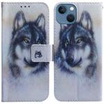 For iPhone 14 Coloured Drawing Flip Leather Phone Case(White Wolf)
