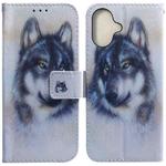 For iPhone 16 Coloured Drawing Flip Leather Phone Case(White Wolf)