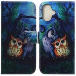 For iPhone 16 Coloured Drawing Flip Leather Phone Case(Oil Painting Owl)