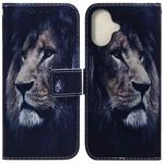 For iPhone 16 Coloured Drawing Flip Leather Phone Case(Lion)
