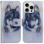 For iPhone 16 Pro Coloured Drawing Flip Leather Phone Case(White Wolf)