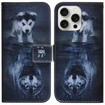 For iPhone 16 Pro Coloured Drawing Flip Leather Phone Case(Wolf and Dog)