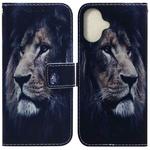 For iPhone 16 Plus Coloured Drawing Flip Leather Phone Case(Lion)