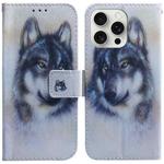 For iPhone 16 Pro Max Coloured Drawing Flip Leather Phone Case(White Wolf)