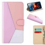 For Motorola Moto E22/E22i Tricolor Stitching Horizontal Flip Leather Phone Case(Pink)