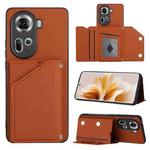 For OPPO Reno11 Global Skin Feel PU + TPU + PC Card Slots Phone Case(Brown)