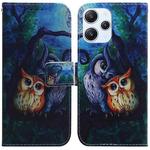 For Xiaomi Redmi 12 Coloured Drawing Flip Leather Phone Case(Oil Painting Owl)