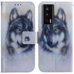 For Xiaomi Poco F5 Pro / Redmi K60 Coloured Drawing Flip Leather Phone Case(White Wolf)