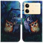 For Xiaomi Redmi Note 13R Pro Coloured Drawing Flip Leather Phone Case(Oil Painting Owl)