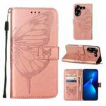 For Tecno Pova 5 4G / LH7N Embossed Butterfly Leather Phone Case(Rose Gold)