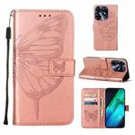 For Tecno Spark 10 Pro / Ki7 Embossed Butterfly Leather Phone Case(Rose Gold)