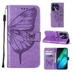 For Tecno Spark 10 Pro / Ki7 Embossed Butterfly Leather Phone Case(Light Purple)