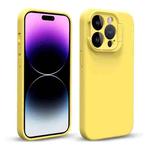 For iPhone 14 Pro Max Liquid Silicone Lens Holder Phone Case(Yellow)