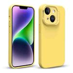 For iPhone 14 Liquid Silicone Lens Holder Phone Case(Yellow)