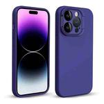 For iPhone 14 Pro Max MagSafe Liquid Silicone Lens Holder Phone Case(Dark Purple)