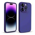 For iPhone 14 Pro MagSafe Liquid Silicone Lens Holder Phone Case(Dark Purple)