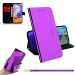 For Samsung Galaxy A31 Lmitated Mirror Surface Horizontal Flip Leather Case with Holder & Card Slots & Wallet & Lanyard(Purple)