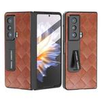 For Honor Magic Vs ABEEL Integrated Weave Plaid PU Phone Case with Holder(Brown)