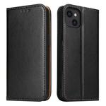 For iPhone 15 Plus Fierre Shann PU Genuine Leather Texture Phone Case(Black)