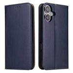 For iPhone 16 Fierre Shann PU Genuine Leather Texture Phone Case(Blue)