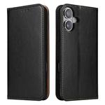 For iPhone 16 Fierre Shann PU Genuine Leather Texture Phone Case(Black)