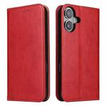 For iPhone 16 Plus Fierre Shann PU Genuine Leather Texture Phone Case(Red)