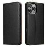 For iPhone 16 Pro Fierre Shann PU Genuine Leather Texture Phone Case(Black)