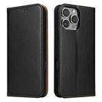 For iPhone 16 Pro Max Fierre Shann PU Genuine Leather Texture Phone Case(Black)