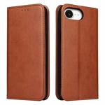 For iPhone 16e Fierre Shann PU Genuine Leather Texture Phone Case(Brown)