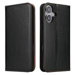 For iPhone 17 Fierre Shann PU Genuine Leather Texture Phone Case(Black)