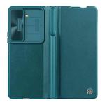 For Samsung Galaxy Z Fold5 NILLKIN QIN Series Pro Sliding Camera Cover Design Leather Phone Case(Cyan)