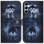 For Samsung Galaxy M54 Coloured Drawing Flip Leather Phone Case(Wolf and Dog)