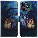 For Realme C53 / Narzo N53 Coloured Drawing Flip Leather Phone Case(Oil Painting Owl)