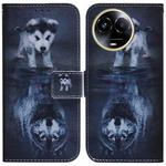 For Realme 11 5G Global Coloured Drawing Flip Leather Phone Case(Wolf and Dog)