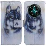 For Realme 12+ Coloured Drawing Flip Leather Phone Case(White Wolf)