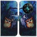 For Realme 12+ Coloured Drawing Flip Leather Phone Case(Oil Painting Owl)