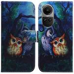 For OPPO Reno10 5G Global/Reno10 Pro Global Coloured Drawing Flip Leather Phone Case(Oil Painting Owl)