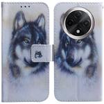 For OPPO A3 Pro 5G Coloured Drawing Flip Leather Phone Case(White Wolf)