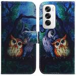 For OPPO Reno12 5G Global Coloured Drawing Flip Leather Phone Case(Oil Painting Owl)