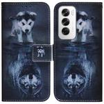 For OPPO Reno12 5G Global Coloured Drawing Flip Leather Phone Case(Wolf and Dog)