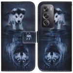 For OPPO Reno12 Pro 5G Global Coloured Drawing Flip Leather Phone Case(Wolf and Dog)