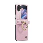 For OPPO Find N2 Flip CaseMe 003 Crazy Horse Texture Leather Phone Case with Ring Holder(Rose Gold)