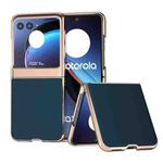 For Motorola Razr 40 Ultra Genuine Leather Silk Series Nano Plating Phone Case(Blue)