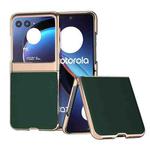 For Motorola Razr 40 Ultra Genuine Leather Silk Series Nano Plating Phone Case(Dark Green)