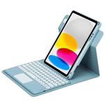 For iPad 10th Gen 10.9 2022 Round Button 360 Degree Rotatable Bluetooth Keyboard Leather Case with Touchpad(Mist Blue)