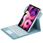 For iPad Air 2022 / iPad Pro 11 2021 Round Button 360 Degree Rotatable Bluetooth Keyboard Leather Case with Touchpad(Mist Blue)