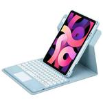 For iPad Air 2022 / iPad Pro 11 2021 Round Button 360 Degree Rotatable Bluetooth Keyboard Leather Case with Touchpad(Sky Blue)
