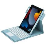 For iPad 10.2 2021 / Air 2019 Round Button 360 Degree Rotatable Bluetooth Keyboard Leather Case with Touchpad(Mist Blue)